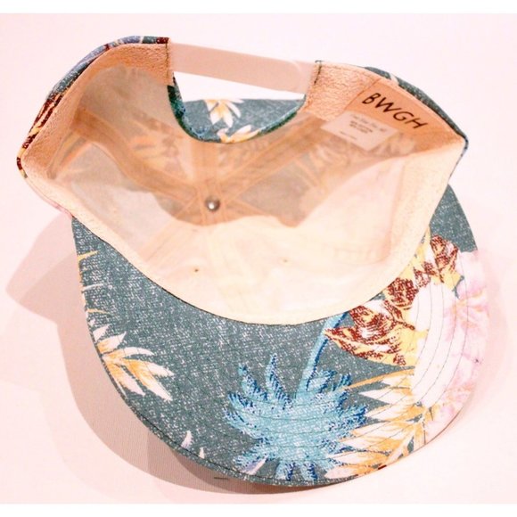 BWGH Green FLORAL Caribbean TROPICAL Print SIX Panel CAP Hat MADE IN FRANCE O/S